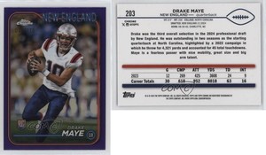 2024 Topps Chrome Rookies Purple Refractor /275 Drake Maye #203 Rookie RC