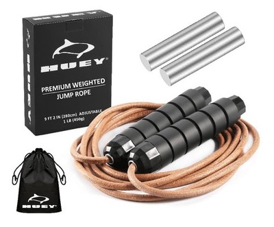 Sport Weighted 1lb Leather Jump Rope Adjustable Skipping Rope for Speed Quiet...