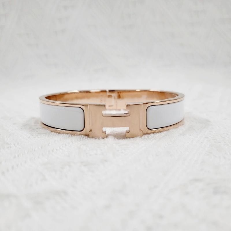 Hermes H Blanc Bangle Women's Bracelet Rose Gold White GM H700001FO31 102372545 thumbnail 6