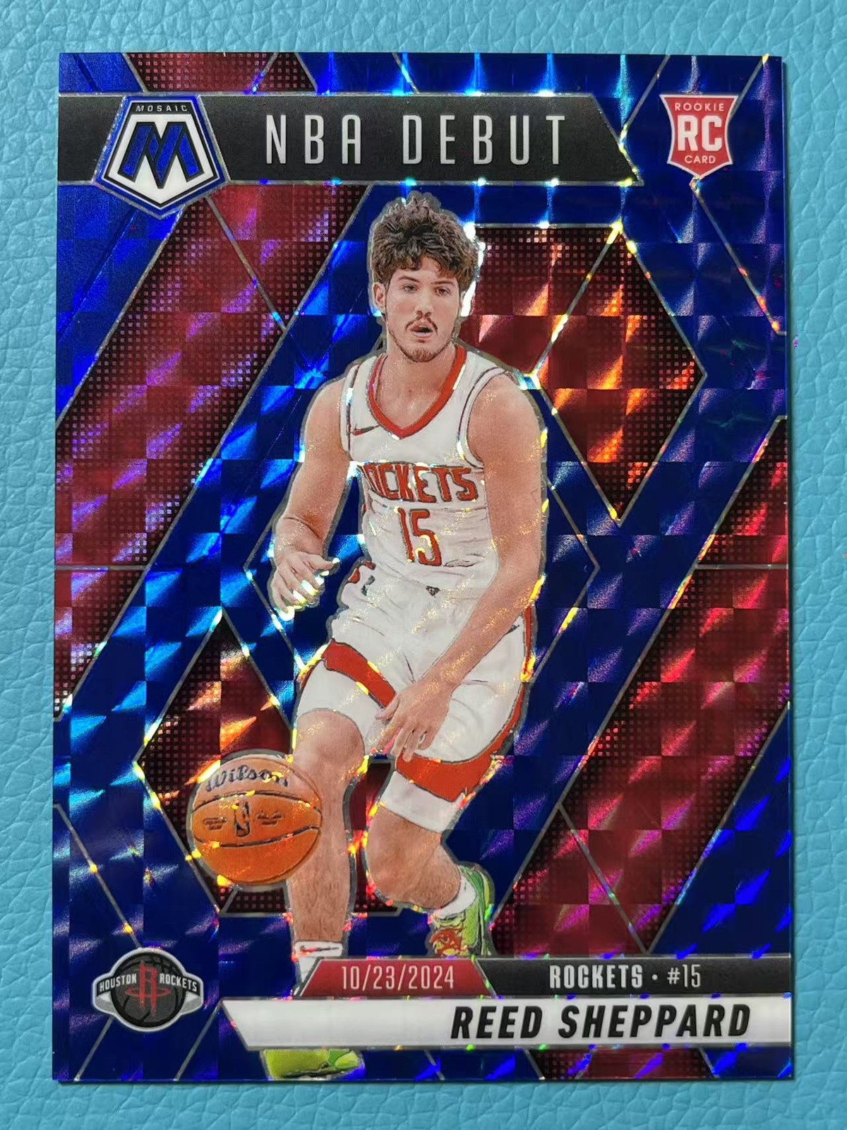 Reed Sheppard 2024-25 Panini Mosaic 074/199 Blue Genesis NBA Debut RC #252 +
