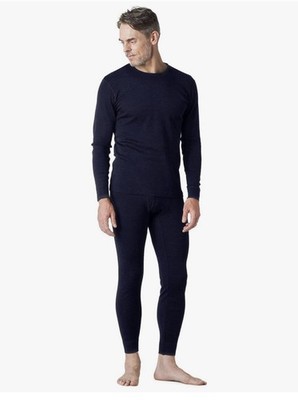 LAPASA Herren 100% Merinowolle Base Layer Set Langarm Leicht M126 Navy L