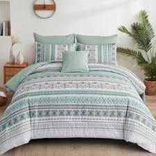 Boho Comforter Set, Mint Green Bedding Set King Size 8 Piece Bohemian Striped...