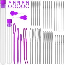 Large Eye Blunt Yarn Needles Set with Curved Darning Needles for Knitting Sewing