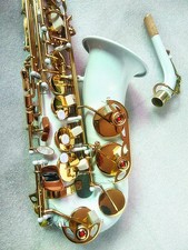 New Arrival High Quality Alto Eb Saxophone White Brass Gold key With Case