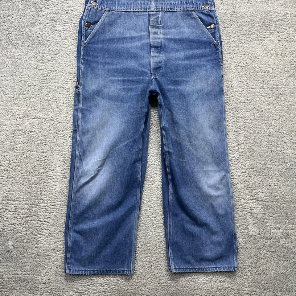 Big Mac Bib Overalls Mens 40x30 Blue Denim Low Back Workwear Adjustable X-Back - Image 3 of 4