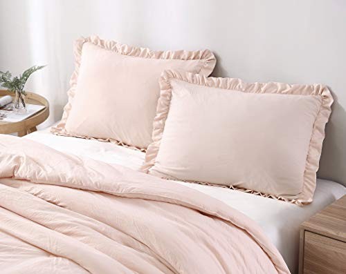 Nora 3-Piece Ruffled Edge Trim Duvet Cover Set - Hypoallergenic Soft Washed - Picture 4 of 7