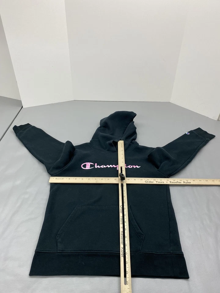 Champion Sudadera con Capucha Juvenil XL 16 Negro Rosa Deletrear Pullover Sudadera Logo Niños Foto 3 de 4