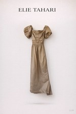 NWT Elie Tahari Topaz Dress Size 8 Tan Beige Puff Sleeve Midi Cotton Pockets