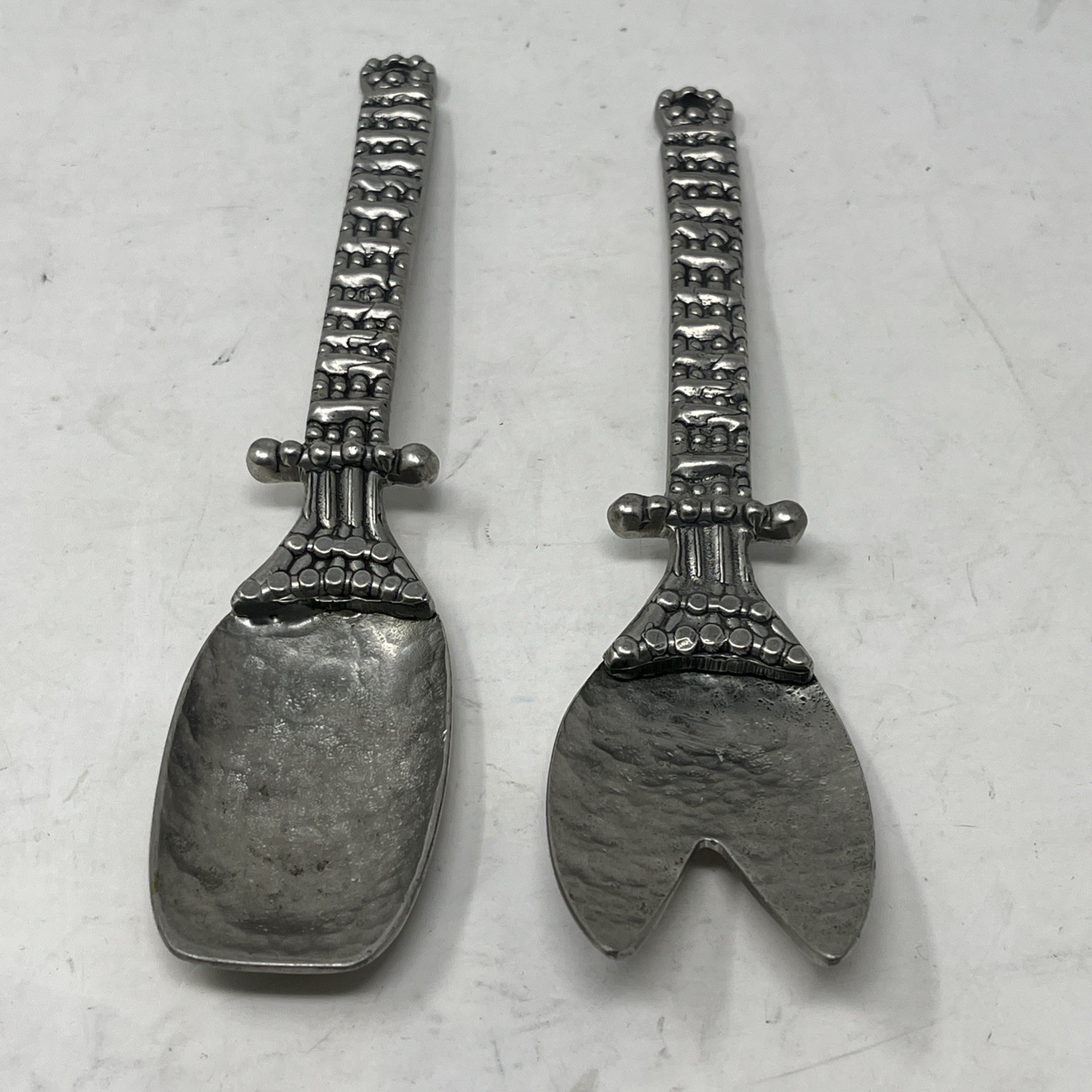 Vintage 9.5 Inch Pewter Salad Serving Set Fork and Spoon Ute