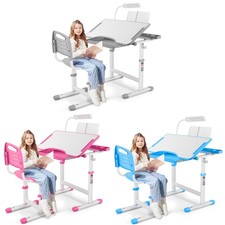 Pink/Blue/Gray Height Adjustable Kid Study Desk Chair Set Boy Girl w/Lamp,Drawer
