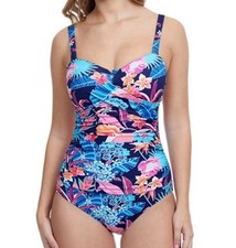 PROFILE BY GOTTEX Bohemian Gypsy Navy Blue One-Piece Swimsuit D Cup 8D 10D NEW