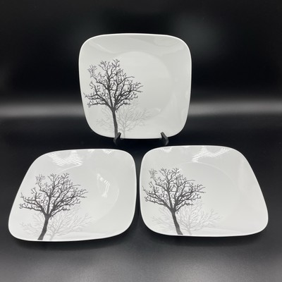 Corelle TIMBER SHADOWS Dinner Plates Vitrelle in Square Black Gray  Tree
