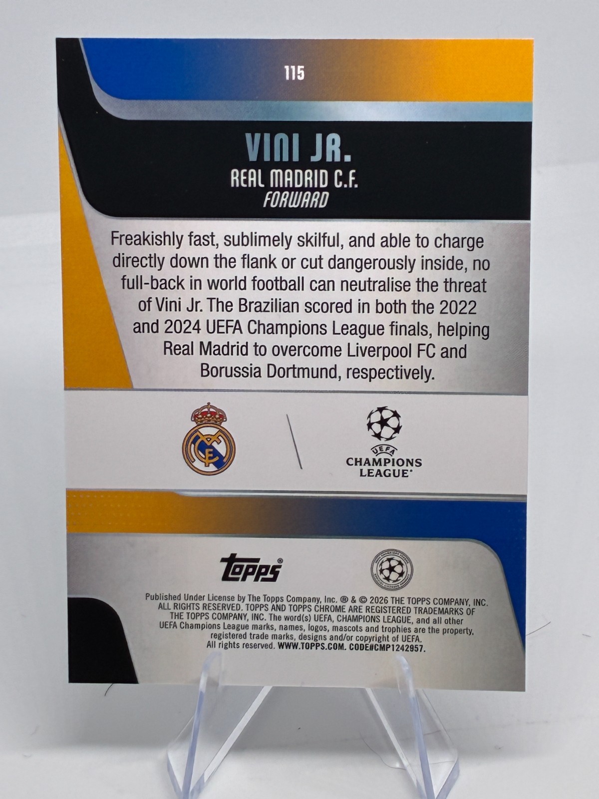 2025-26 TOPPS CHROME UEFA CLUB COMPETITIONS - VINICIUS JR #115 RAYWAVE REFRACTOR view 2