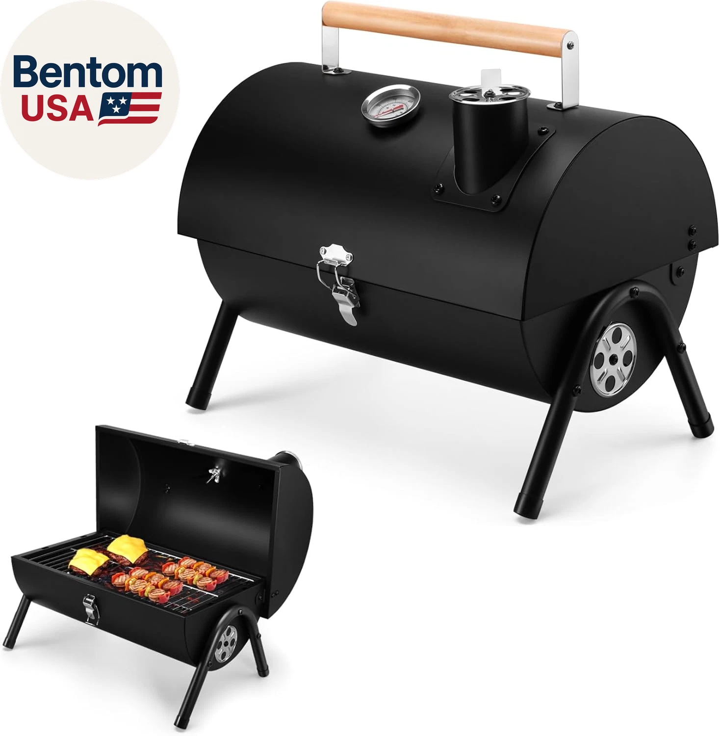 Portable Charcoal Grill with Thermometer, Small Tabletop Barbecue Grill for Outd