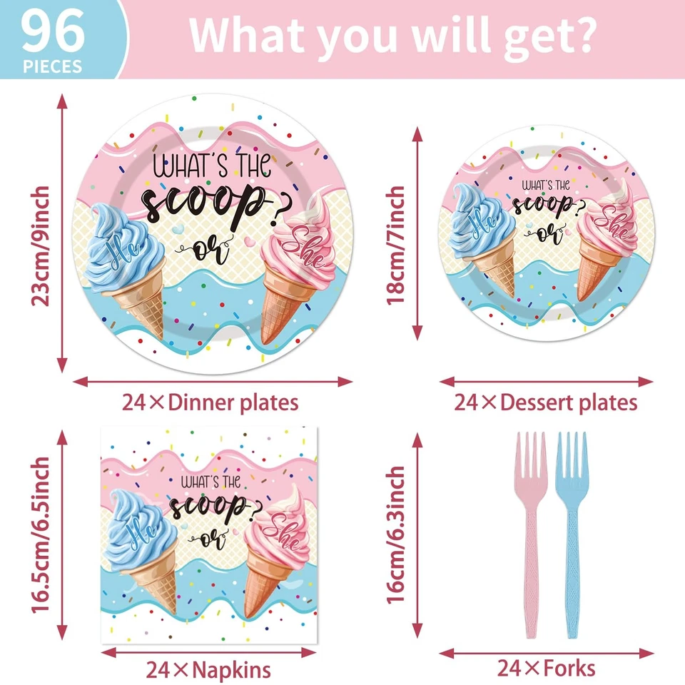 96PCS Whats The Scoop Plates and Napkins Party Supplies Whats The Scoop Gende... - Image 4 of 4