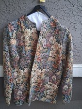 VTG Ashley Scott Tapestry Coat Beige Floral Design USA Made Pockets Dry Cleaned