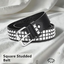 Studded Punk Rock Rivet Belt for Men Women Pyramid Metal Design Silver Accents
