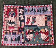 Handmade Quilted Christmas Wall Hanging Angels stockings trees 30x25 inch green