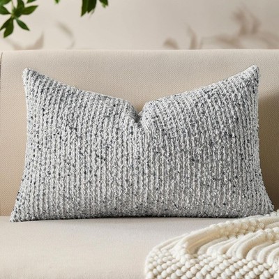 Allorry Decorative Lumbar Pillow Cover 12x20 Blue Striped Soft Wool Lumbar Th...
