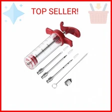 Meat Injector Syringe - 3 Marinade Injector Needles for BBQ Grill, Premium Porta