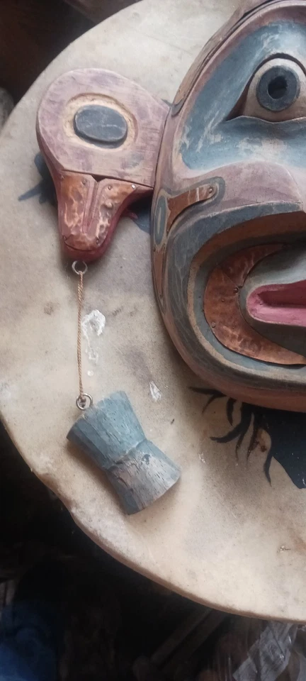** 复古美国天然全新无标签雕刻面具铜质独特罕见!* — 第 3/4 张图片