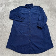 Lands' End Pinwale Corduroy Button Down Midi Shirt Dress Womens Large Navy Blue
