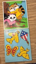 Lot Of 2 Playskool Wooden Puzzles Vtg Shirt Tales Things That Fly