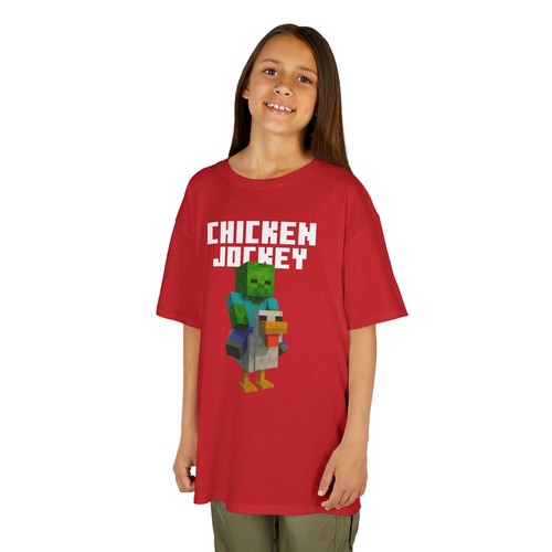 Kids Chicken Jockey T-Shirt, Gamer Gift Fun Shirt, Unisex Tee for Boys an Girls - Picture 42 of 44