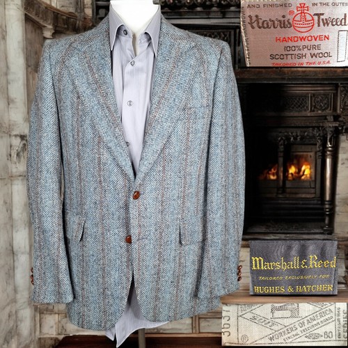 Marshall & Reed Jacke Sport Mantel Herren 40 L Harris Tweed Fischgrät Streifen 70er