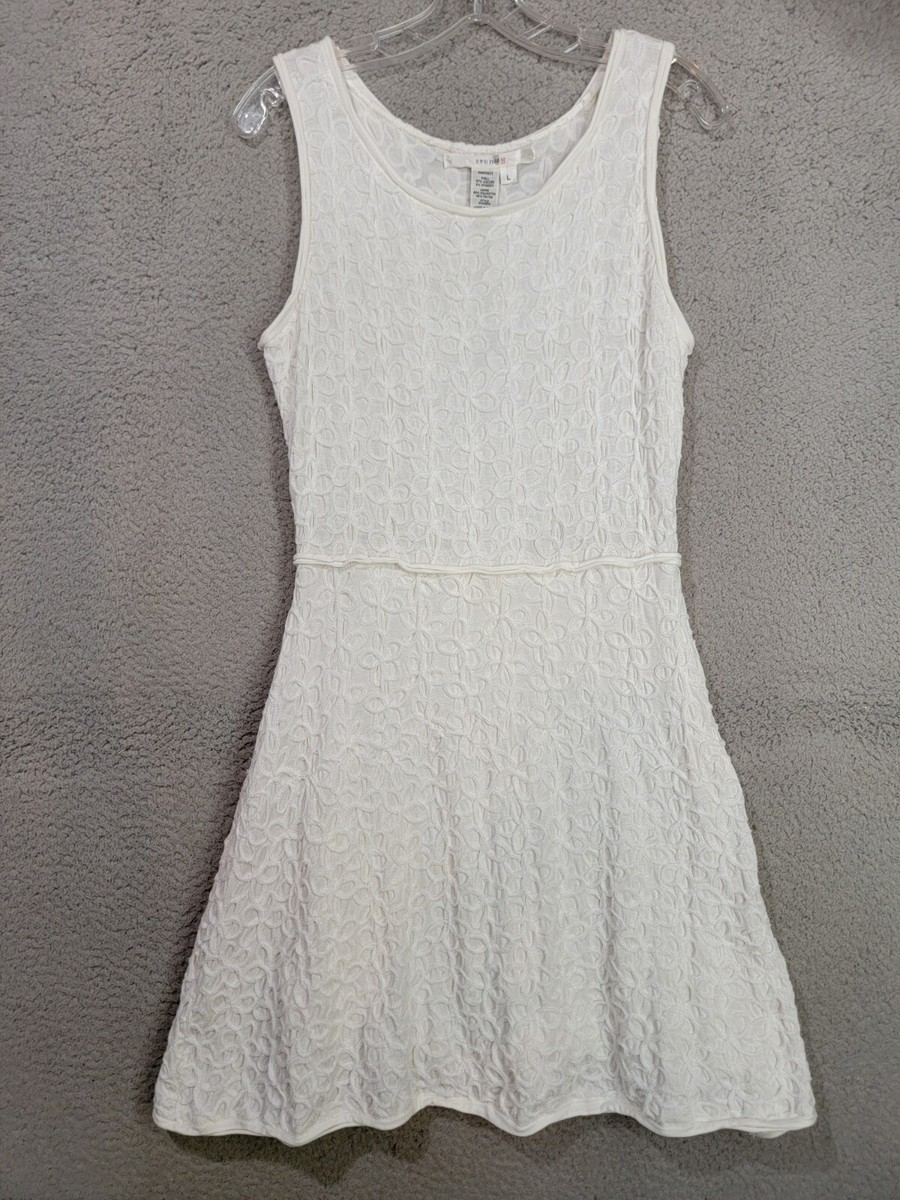 White Floral Dress Large Knee Length Tank Dress Fit Flare | eBay