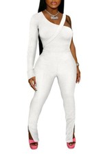 White 2pc Set cross strap Bodysuit With Split Pants Leg. Size XL True to size