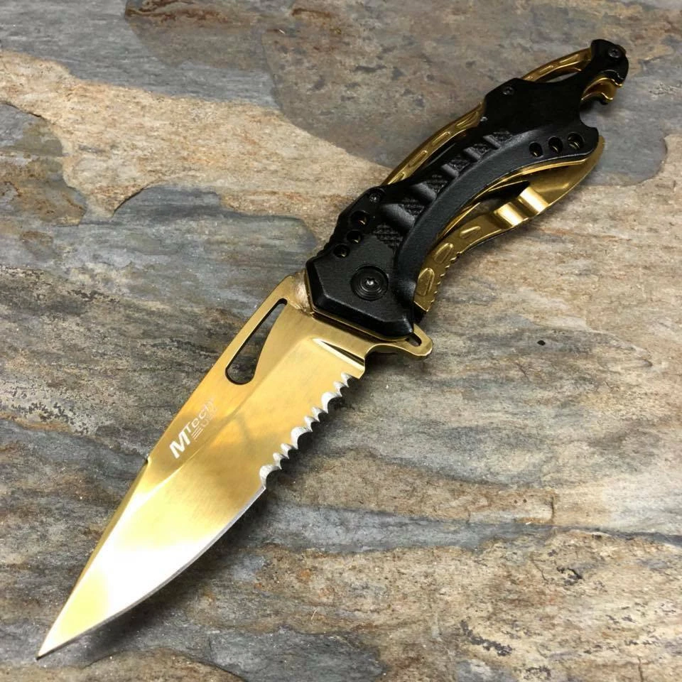 MTech BLACK & GOLD TITANIUM Spring Assisted ALUMINUM HANDLE Pocket Knife - Image 3 of 4
