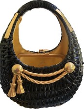 Stunning Koret Vintage Black And Gold Wicker Straw Purse