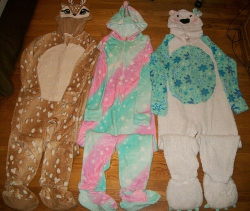 JUSTICE DEER EISBÄR EINHORN KAPUZE EINTEILER PYJAMA SCHLAFANZUG MÄDCHEN 18 20 PLUS - Bild 1 von 8