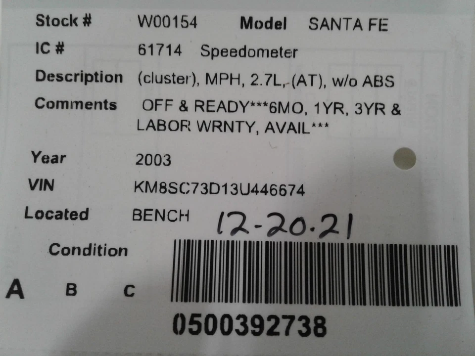 Medidor de velocímetro usado se adapta a: Hyundai Santa Fe Cluster 2003 MPH 2,7 L AT sin ABS G Foto 4 de 4