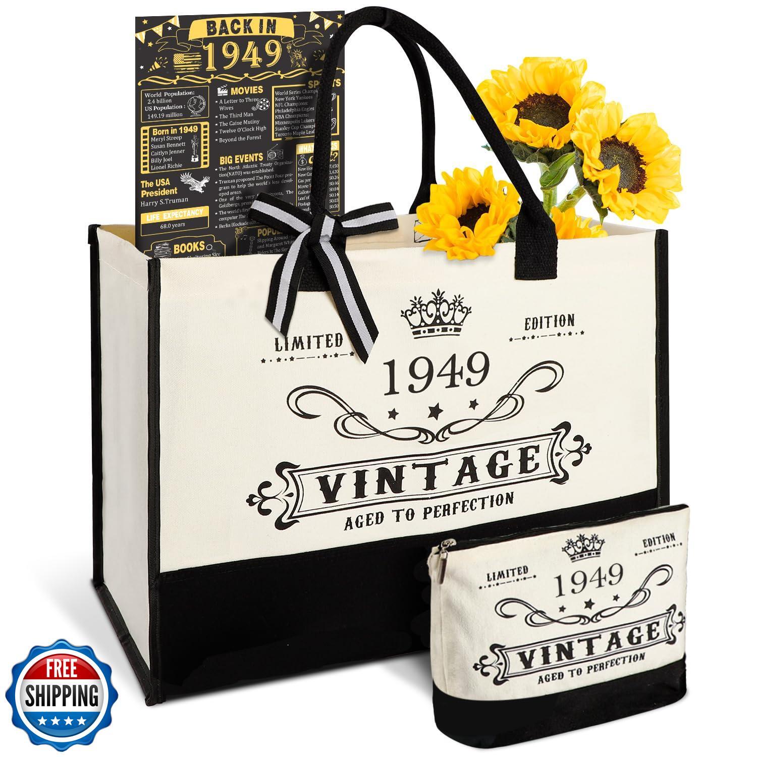 76th Birthday Gift Ideas for Women - Personalized Canvas Tote Bag Travel Accessory for 76 Year Old