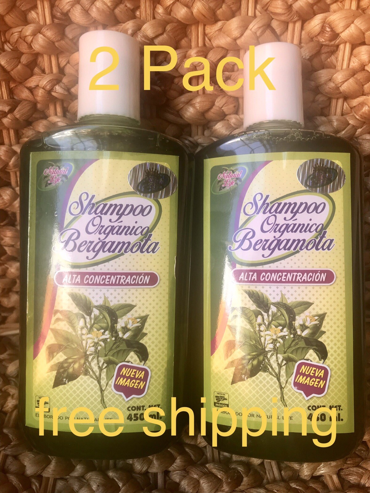 2 pack ORGANIC BERGAMOTA SHAMPOO 100% NATURAL BERGAMOTA ORGANICO HAIR LOSS