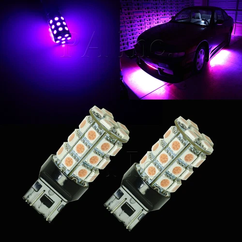 2Pcs 7440 T20 30 SMD 5050 LED Light Bulb PURPLE Tail Brake Backup Wedge Lamp
