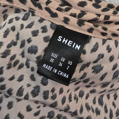 Shein Gepard Print Langarm Cropped Bauern tiefer V-Ausschnitt Top Gr. XS - Bild 8 von 9