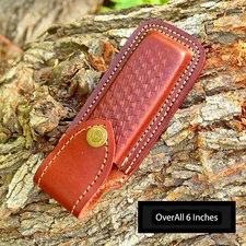 CUSTOM HANDMADE LEATHER GENIUNE VERTICAL SHEATH FOLDING POCKET KNIFE BUCK 110