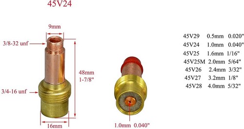 TIG Gas Lens Collets Body Back Cap Alumina Nozzle Kit WP CK 17 18 26, 53pcs - Picture 5 of 8