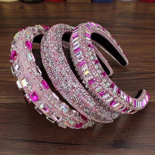 Pink Crystal Princess Padded Headbands Rhinestone Hairbands Hair Jewelry Girls - Imagen 14 de 25