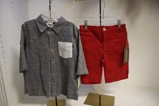 Fore Axel Hudson Boys 2pc Charcoal Linen Button-Up Red Short Set Sz 6