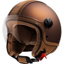 CASCO MOTO MOTOCUBO JET TOP ANT 22.06 PELLE VISIERA ELICOTTERO TABACCO TG XL