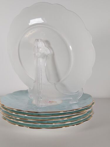 Aynsley Aqua Blue Floral Gilded Dessert Set For Six - Picture 16 of 24