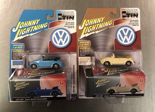 JOHNNY LIGHTNING STORAGE TIN 1975 VW SUPER BEETLE CONVERTIBLE LOT OF 2 VERSION - Picture 3 of 3