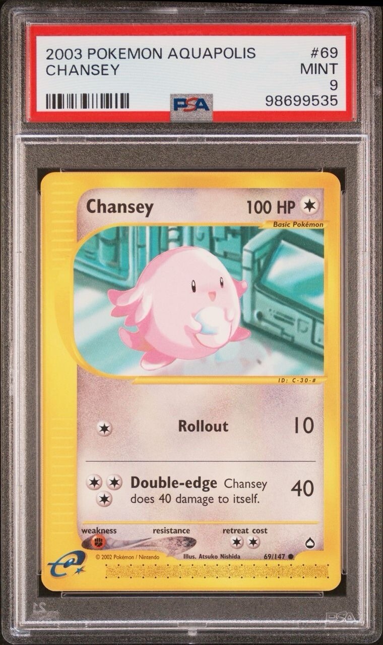 2003 Pokemon Aquapolis # 69 Chansey Non Holo PSA 9 Card MINT! Trusted Seller!