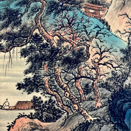 Antico dipinto cinese 68" rotolo sul paesaggio di Zhang Daqian 张大千 青峰云天 - Foto 6 di 8