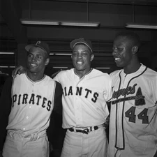 Vintage Roberto Clemente Willie Mays Hank Aaron photo metal sign 