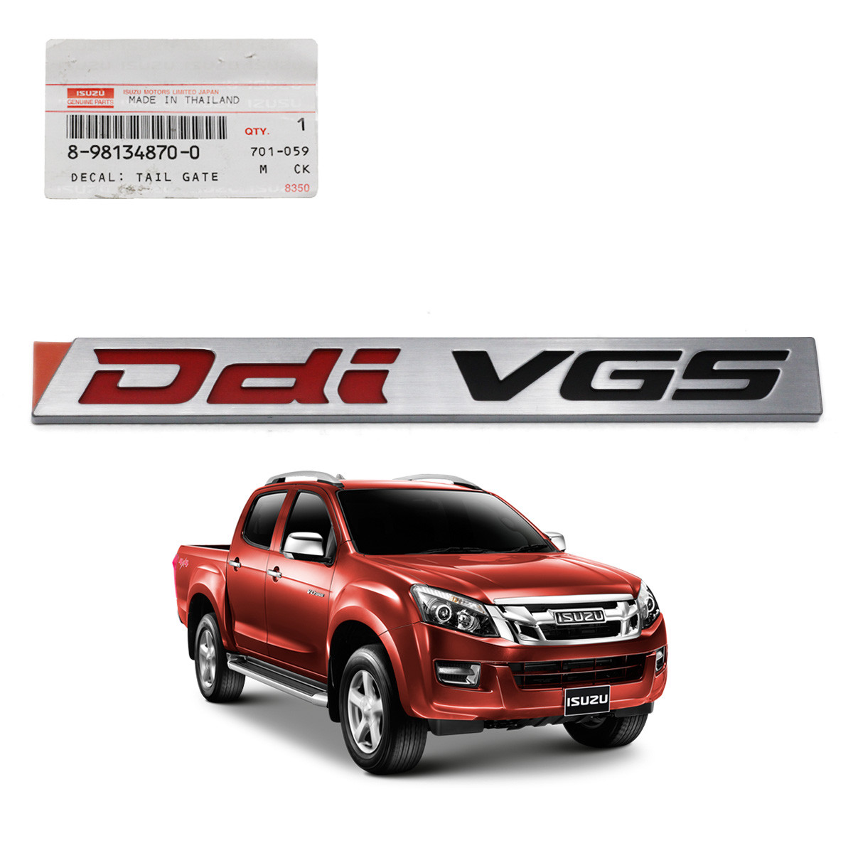 Logo Arrière 3D Rouge Pour Isuzu D-MAX - Emblème Adhésif Plastique - Réf ISZ-RE-LT